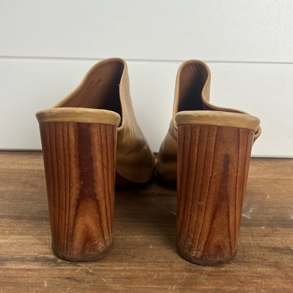 Tory Burch Raya peep toe mule heels wooden heel size 8.5 leather tan - Picture 4 of 12